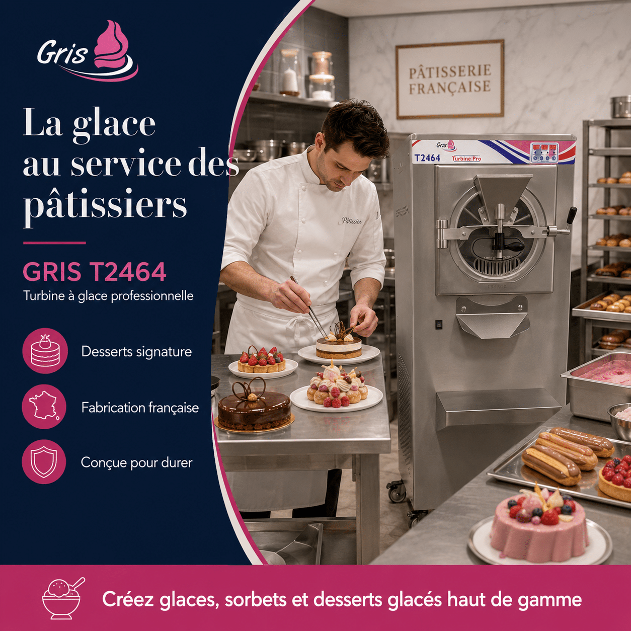 Turbine à glace professionnelle GRIS T2464 fabriquée en France