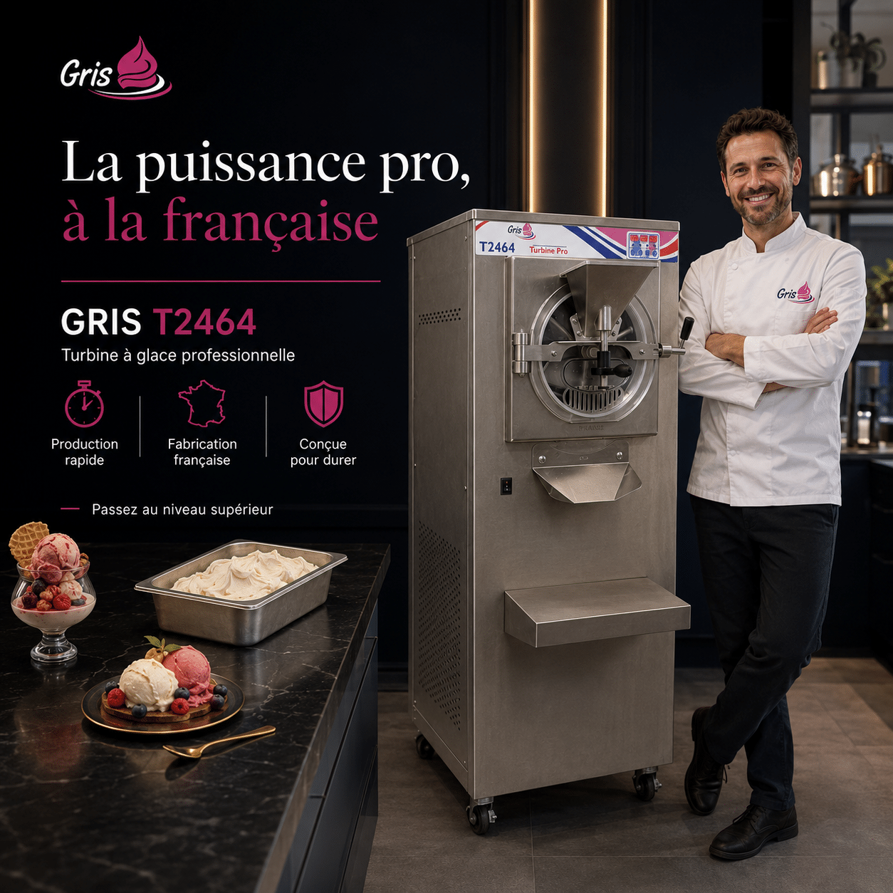 Turbine à glace professionnelle GRIS T2464 fabriquée en France