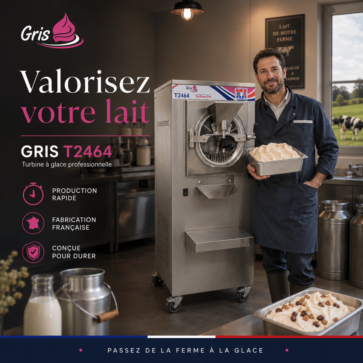 Turbine à glace professionnelle GRIS T2464 fabriquée en France